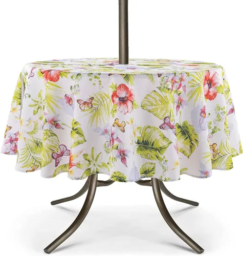 Miniatura 17 de UMINEUX Mantel para exteriores con agujero para sombrilla y cremallera, para primavera/verano, impermeable, para picnic, barbacoa, jardín