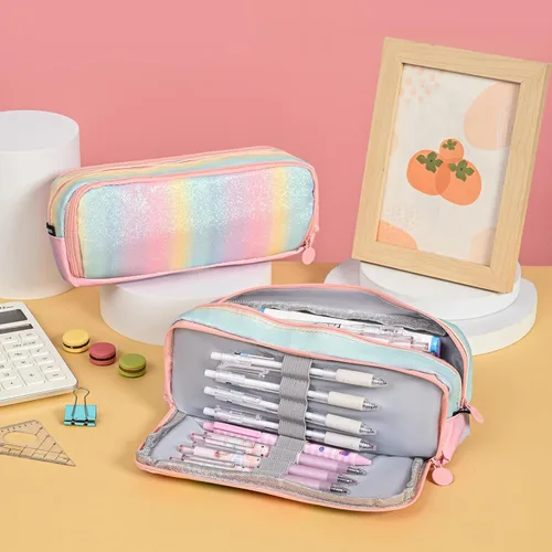 Miniatura 7 de Estuche grande para lápices, gran capacidad, estuche organizador de lápices de arco iris, bonita caja de lápices, bolsa para bolígrafos