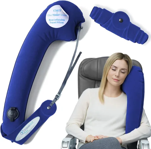 Travelrest: La última almohada de viaje, almohada cervical, ergonómica, patentada y ajustable para avión, coche, autobús, tren, oficina, camping,