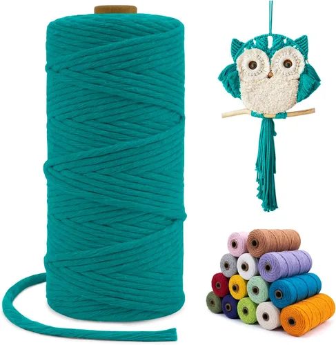 Miniatura 80 de Cuerda de macramé de una sola hebra de 0.197 in x 110 yardas, cuerda de macramé de algodón natural de 0.197 in, cuerda de algodón grueso para colgar