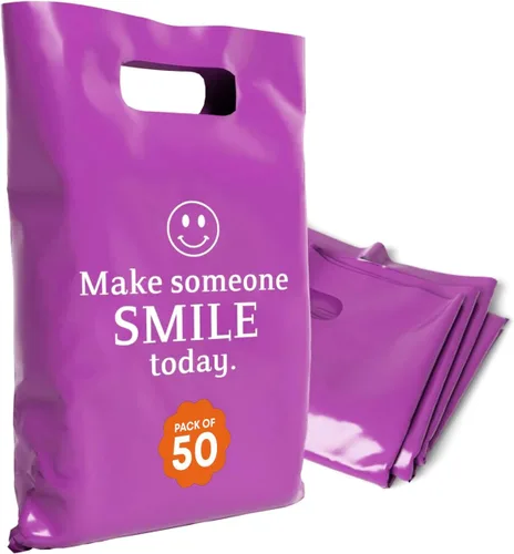 Miniatura 13 de Bolsas de plástico con asas – Bolsas de mercancía de 12 x 15 pulgadas para pequeñas empresas – Bolsas troqueladas para compras minoristas y Negro