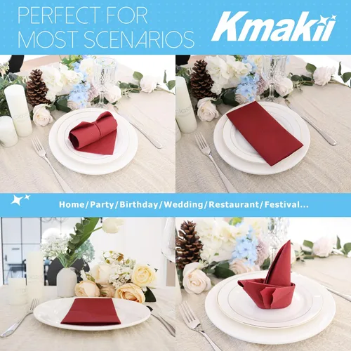 Miniatura 5 de KMAKII Servilletas de papel desechables color burdeos, sensación de lino, como servilletas de cena, servilletas de mano de papel para fiestas