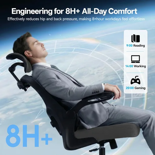 Miniatura 6 de AreShark Silla de Oficina Ergonómica con Soporte Lumbar Ajustable y Gancho para Cabezal, Silla de Malla Respirable de Respaldo Alto con Ruedas