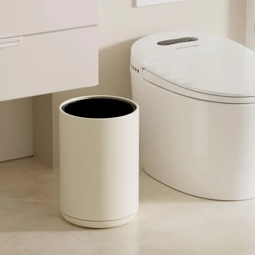 Miniatura 7 de Cubo de basura pequeño de 8 litros/2.1 galones para cuarto de servicio, cubo de basura blanco grande abierto con doble barril para dormitorio
