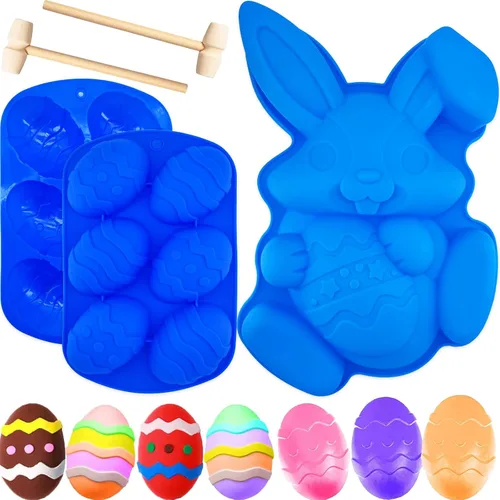 Miniatura 6 de Molde de conejo grande para huevos de Pascua, molde de silicona con forma de huevo de Pascua en 3D, molde de silicona para pastel de conejo de Rosa