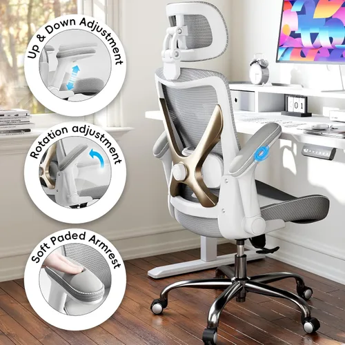 Miniatura 4 de Ergalithic Silla de Oficina para Casa Ergonómica de Escritorio - Silla de Computadora en Forma de X de Malla con Cuero de PU, Soporte Lumbar Gris