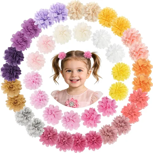 Miniatura 9 de DeD 24 lazos de gasa para el pelo de 2.7 pulgadas, pinzas para el pelo de flores, pequeñas pinzas para el cabello para niñas, bebés, niños pequeños