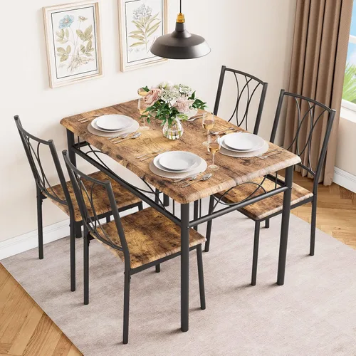 Miniatura 10 de Juego de mesa de comedor para 2, mesa de cocina con 2 sillas, juego de mesa de comedor de cocina de 3 piezas de madera para apartamento, espacio