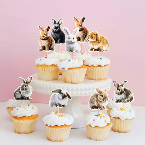 Miniatura 6 de Ercadio Paquete de 32 adornos para cupcakes de conejo, selecciones de cupcakes de animales salvajes, decoraciones de cumpleaños para baby shower