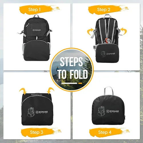 Miniatura 4 de Mochila de viaje Zomake ligera para senderismo, resistente al agua, mochila plegable para mujeres y hombres Negro