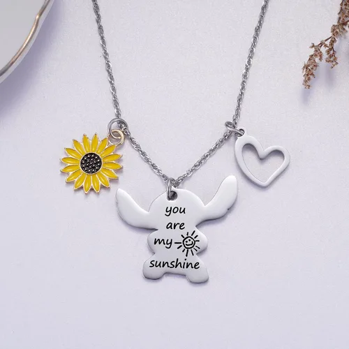 Miniatura 3 de Ralukiia - Collar con la frase "Ohana mean family", llavero con forma de Stitch, regalos de joyería para niños y niñas