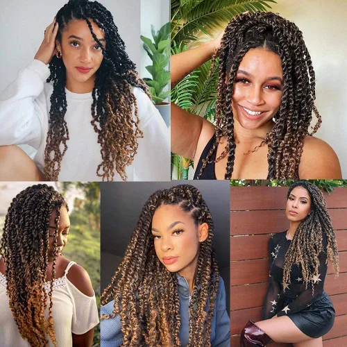 Miniatura 4 de 8 paquetes de cabello Passion Twist de 30 pulgadas, cabello ondulado de ganchillo para mujeres negras, trenzas de ganchillo largas bohemias (T1B27)