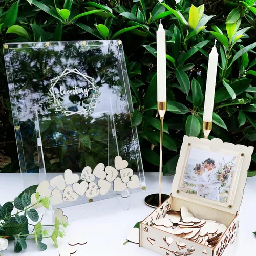 Miniatura 5 de AerWo Libro de Invitados de Boda Alternativo, Libro de Invitados Recepción de Boda, Caja de Libro de Invitados de Acrílico con Soporte, Caja