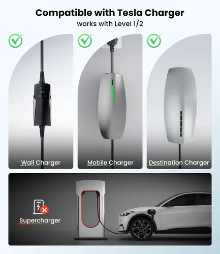Miniatura 2 de Zanch Adaptador Tesla a J1772, [calidad de grado militar], diseñado para vehículos eléctricos J1772/CCS1, Max 60 A y 250 V CA, compatible con Blanco