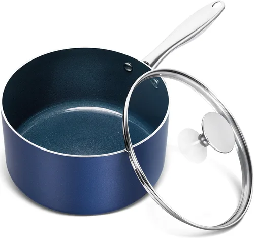 Miniatura 9 de MICHELANGELO Cacerola de 1 cuarto de galón con tapa, cacerola de salsa de cerámica antiadherente con mango de acero inoxidable, cacerola de 1 cuarto