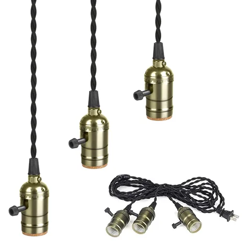 Miniatura 10 de Kit de lámpara colgante enchufable vintage con 1 a 4 enchufes colgantes E26/E27, lámpara colgante industrial con interruptores giratorios Bronce