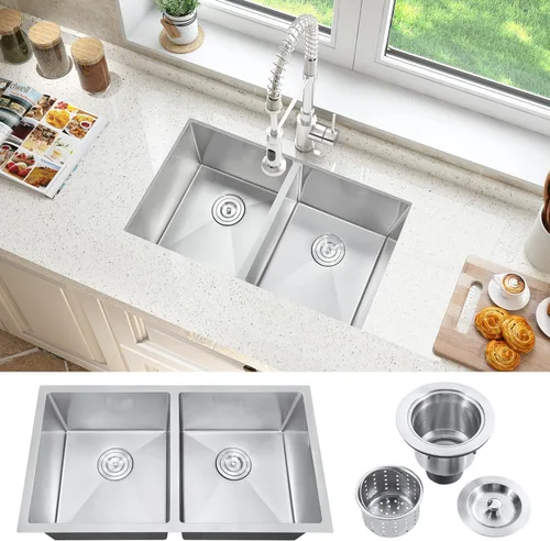 Miniatura 13 de ATTOP Fregadero de cocina de un solo tazón de 32 pulgadas, fregadero de tazón individual de montaje inferior grande de acero inoxidable