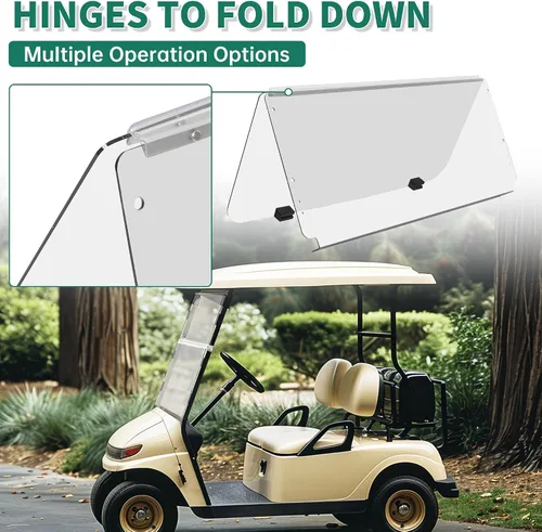 Miniatura 5 de ECOTRIC Parabrisas compatible con Club Car DS de 1982-2000.5 Clear Fold Down resistente al impacto para carrito de golf Modelo DS