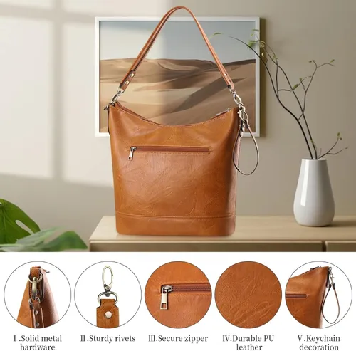 Miniatura 5 de FUKUYIN Bolso de mano para mujer, bolso de hombro para mujer, bolso de mano de cuero suave de poliuretano para mujer, bolso cruzado grande para mujer