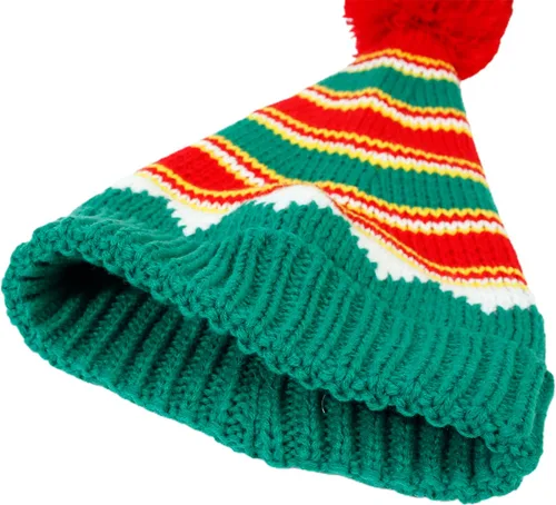 Miniatura 5 de Sombrero de Papá Noel a rayas cálidas de punto para adultos y niños, gorro con pompones, gorro unisex para mamá, suministros de fiesta de vacaciones