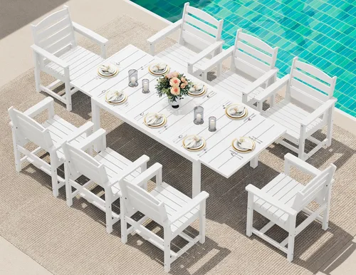 Miniatura 50 de SERWALL Juego de comedor para exteriores de 9 piezas, mesa de comedor expandible de 60 a 83 pulgadas y 8 sillas de polietileno de alta densidad