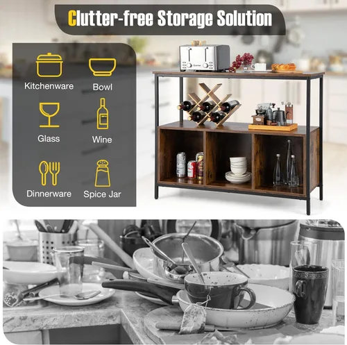 Miniatura 5 de PETSITE Mesa de buffet aparador con gabinete de almacenamiento y estantes, soporte industrial para horno de microondas, estación de barra de café