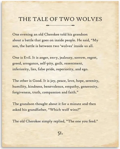 Miniatura 8 de The Tale of Two Wolves - Póster enmarcado de 11 x 14 pulgadas, listo para colgar, arte de pared con cita inspiradora de la parábola Cherokee