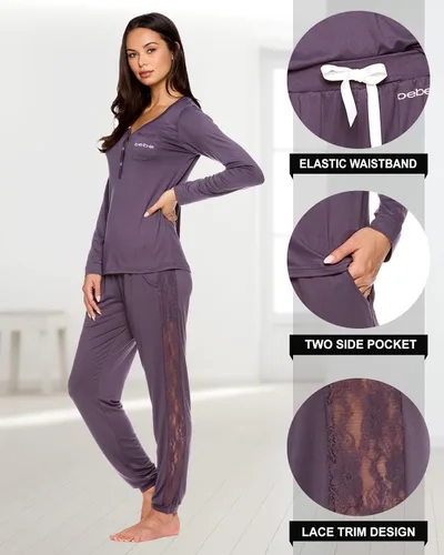 Miniatura 3 de bebe Conjunto de pijama para mujer con bolsillos, camisa de manga larga y pantalones de pijama