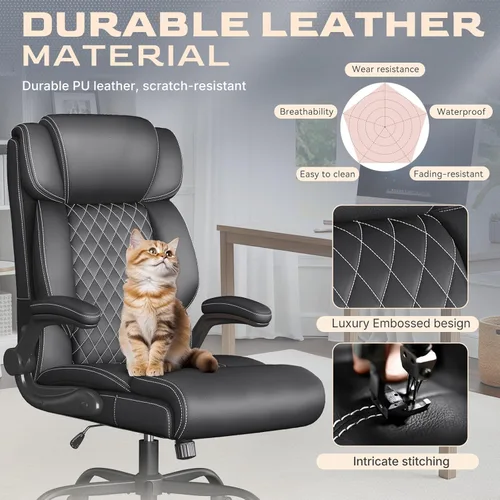 Miniatura 3 de Silla de oficina ejecutiva con respaldo alto, transpirable, silla de oficina grande y alta, reposabrazos abatibles, soporte lumbar, silla giratoria