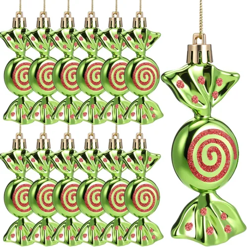 Miniatura 11 de Threan 12 piezas de adornos de caramelo de Navidad para decoración de árbol colgante, bastón de caramelo brillante, adorno de Navidad de menta