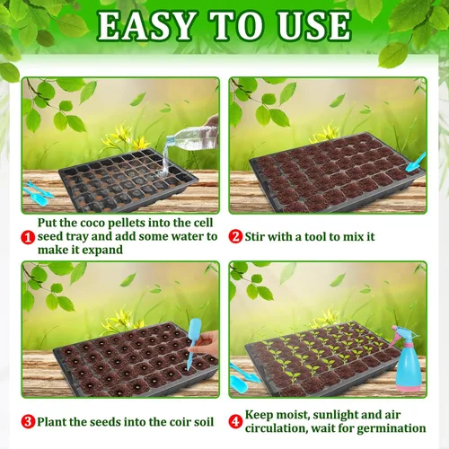 Miniatura 4 de Halatool Paquete de 2 Bandejas Iniciadoras de Semillas con 80 Piezas de Pellets de Coco, Sistema de Germinación de Semillas de Invernadero