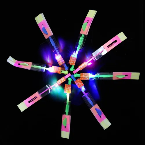 Miniatura 7 de lpvoqpth Juego de 25 juegos de LED voladores, 25 tirachinas + 25 helicópteros brillantes, 50 piezas, juguete volador para exteriores, suministros