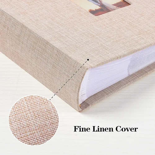 Miniatura 6 de Mublalbum Álbum de fotos pequeño de 4 x 6 pulgadas, cubierta de lino con áreas de notas, libro de fotos, libro de fotos con bolsillos verticales