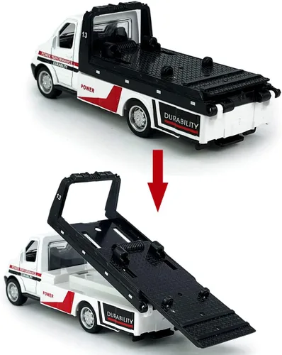 Miniatura 6 de Camión de cama plana, camión de rescate, remolque de transporte, transportador de automóvil, vehículos de metal fundido a presión, juego