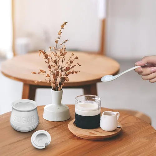 Miniatura 6 de Azucarero con tapa y cuchara, recipientes de cerámica para encimera, tarro de azúcar, accesorios de barra de café, soporte para azúcar cubierto