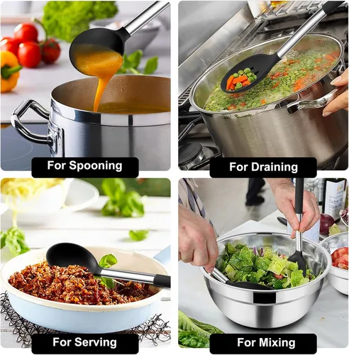 Miniatura 4 de TeamFar Juego de utensilios de cocina, 4 piezas de silicona utensilios de cocina juego de espátulas y cucharas con mango de acero inoxidable