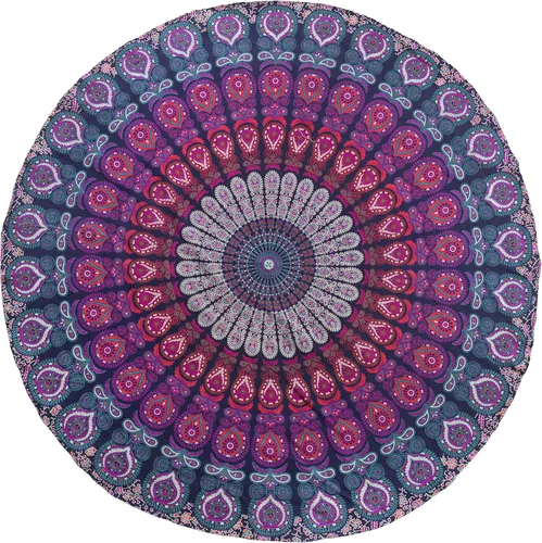 Miniatura 24 de Popular Handicrafts Juego de 2 tapices redondos para colgar en la pared, diseño de mandala hippie degradado, bohemio, hippy intrincado, mantel Morado