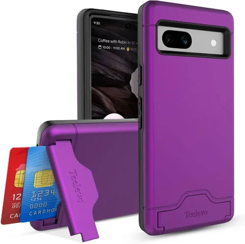 Funda tipo cartera para Google Pixel 7a, funda de doble capa con ranura para tarjeta y soporte para Google Pixel 7a - Púrpura