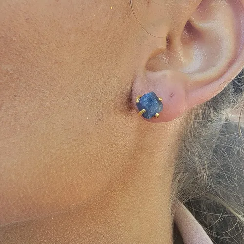 Miniatura 67 de Aretes de piedra preciosa natural en bruto con oro amarillo sobre plata de ley 925, 6 a 0.276 in, regalo de piedra de nacimiento de calidad genuina