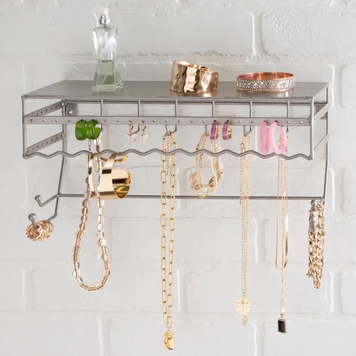 Miniatura 6 de Estante negro de 13.5 pulgadas para montaje en pared. Bastidor para guardar productos de joyería y accesorios Estante organizador para aretes