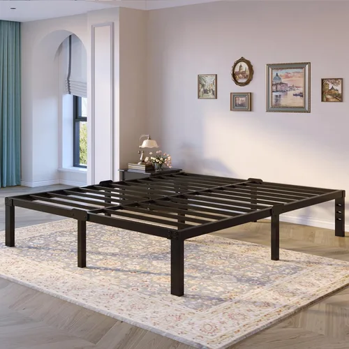 Miniatura 14 de Marco de cama con plataforma tamaño Queen con cabecero y almacenamiento, compatible con colchones de 14 pulgadas de alto, estructura metálica, sin