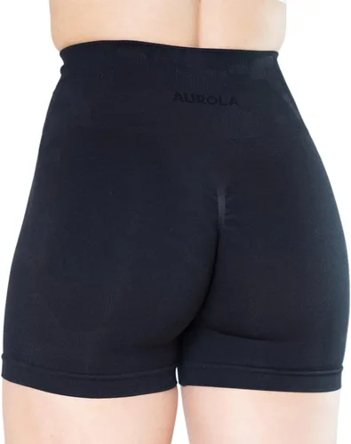 AUROLA CAMO - Pantalones cortos de entrenamiento para mujer, sin costuras, con logotipo sutil, talla S, color negro