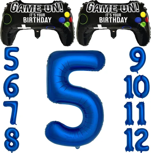 Suministros de fiesta de videojuegos azul marino para decoración de fiesta de 5º cumpleaños para niños, 2 paquetes de globos de juego con globo azul