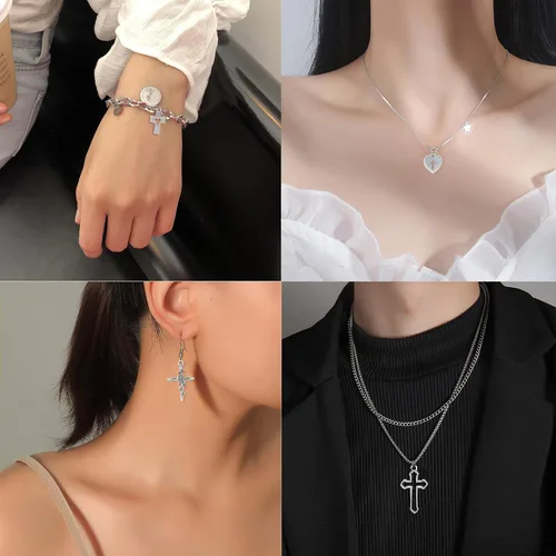Miniatura 5 de yueton 60 dijes de aleación con forma de corazón y cruz, colgantes de la suerte, colgantes de oración para llaveros, aretes, pulseras, collares