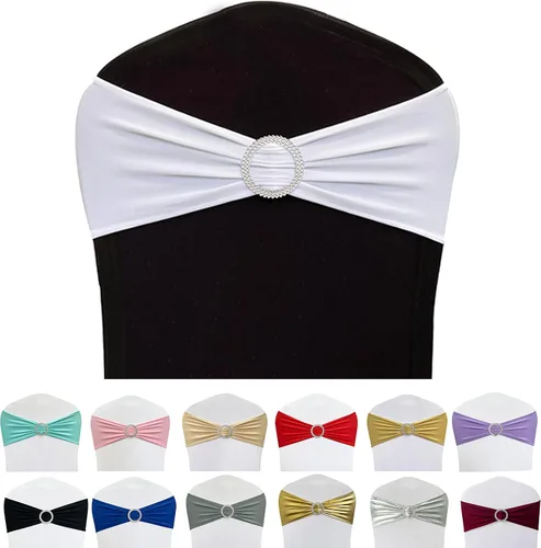 Miniatura 21 de Cintas elásticas de elastano para sillas 50 unidades, lazos elásticos para sillas con hebilla deslizante para decoración de bodas, fiestas, Azul bebé