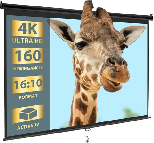 Miniatura 15 de SUPER DEAL Pantalla de proyector de 120 pulgadas, pantalla de proyección retráctil, pantalla HD desplegable manual, formato 1:1 para cine en casa