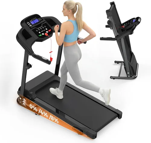 Lastforever Caminadora plegable para uso doméstico, motor silencioso de 2.5 HP, 0.5 a 7.5 MPH con 8% de inclinación manual, cinta de correr Negro