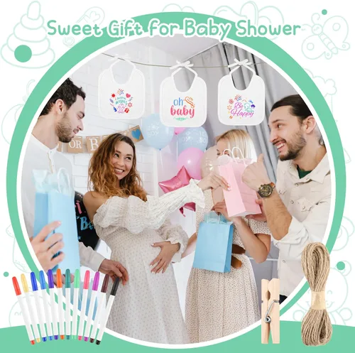 Miniatura 7 de BOUBONI Set de 55 piezas para decorar baberos de bebé DIY Incluye 10 baberos blancos 12 marcadores de tela 12 plantillas 20 pinzas para la ropa 1