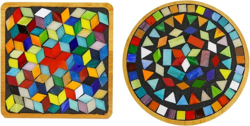 Lanyani Juego de 2 juegos de manualidades de mosaico de bricolaje, azulejos de mosaico, kit de posavasos para hacer tu propio proyecto de mosaico, 2