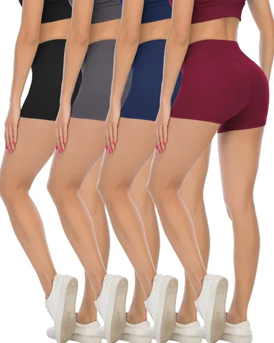 CHRLEISURE - Pantalones cortos de tiro alto para mujer, suaves, de elastano, para entrenar y hacer yoga